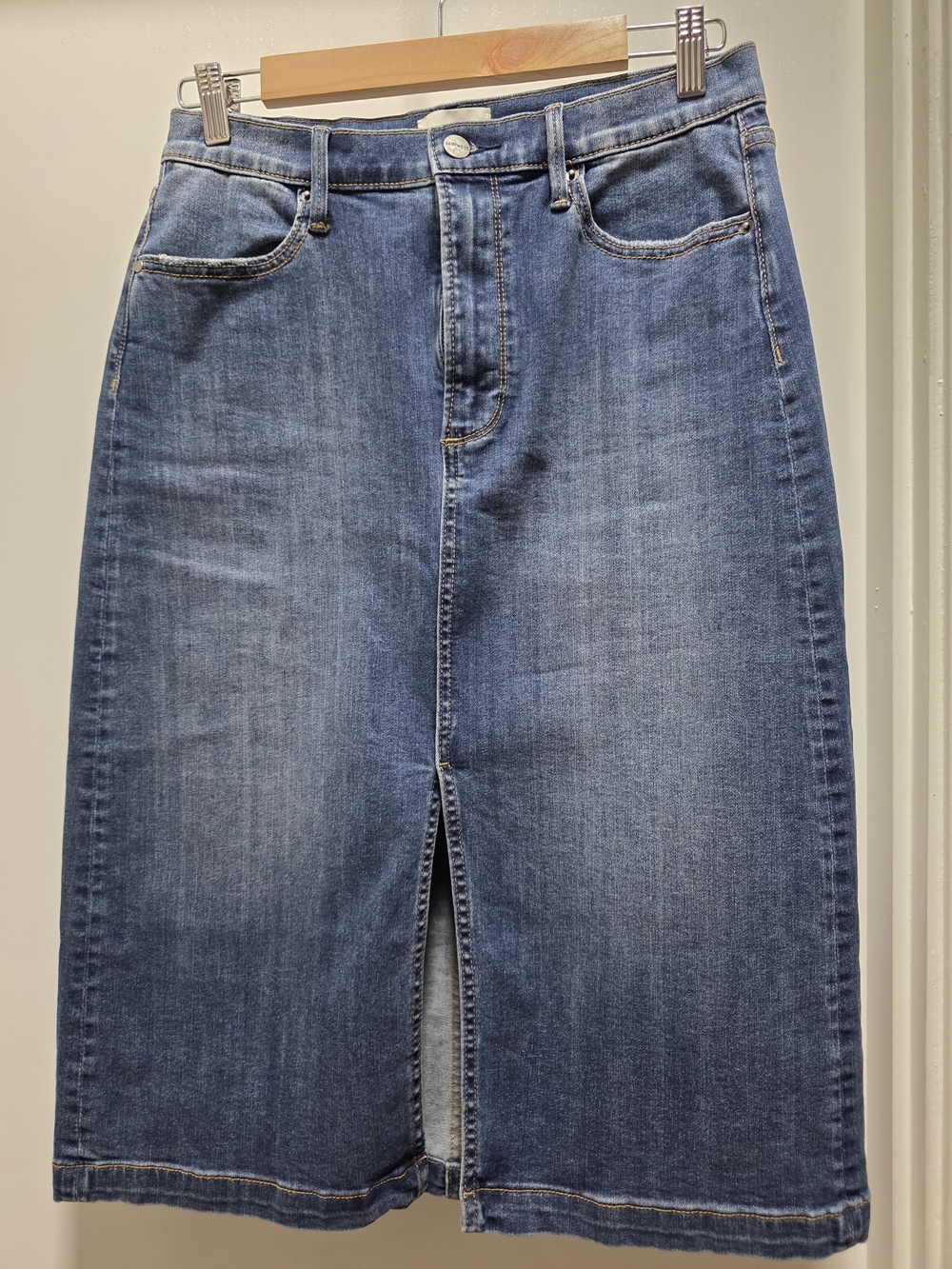 DRIFTWOOD Medium Blue Denim Midi Skirt with Front Slit